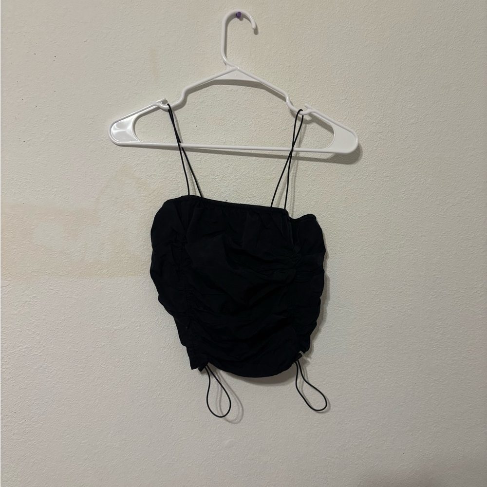 Black Ruched Spaghetti Strap Crop Top